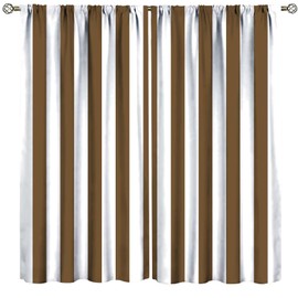 ZhiRain - Cortinas de rayas marrones y blancas verticales a rayas geométricas modernas, estilo rústico chic con bolsillo para barra para dormitorio, sala de estar, cortinas para ventanas, juego de 2