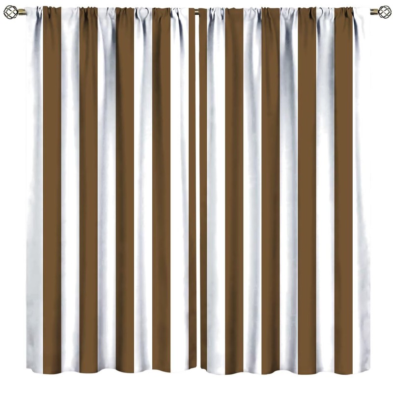 ZhiRain - Cortinas de rayas marrones y blancas verticales a