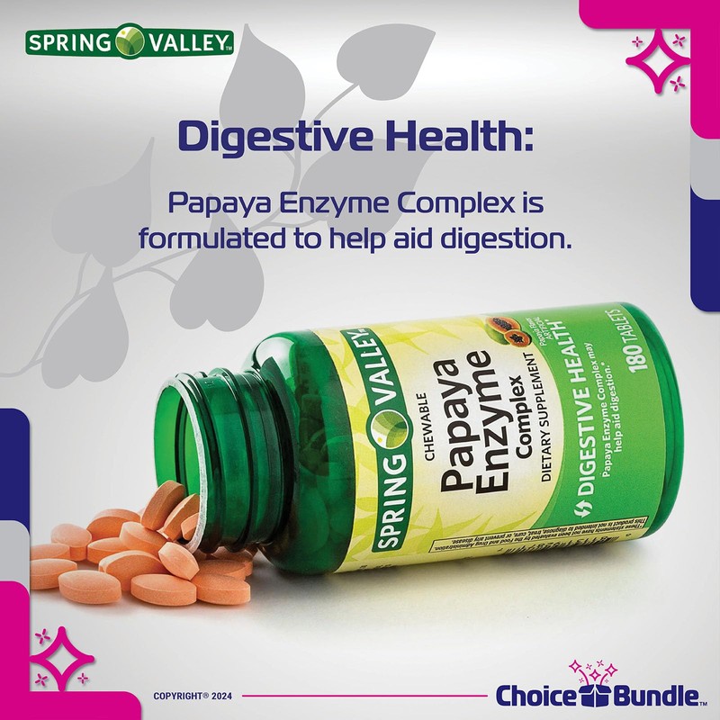 Choice Bundle Spring Valley Papaya Enzyme Complex Chewable Tablets Dietary