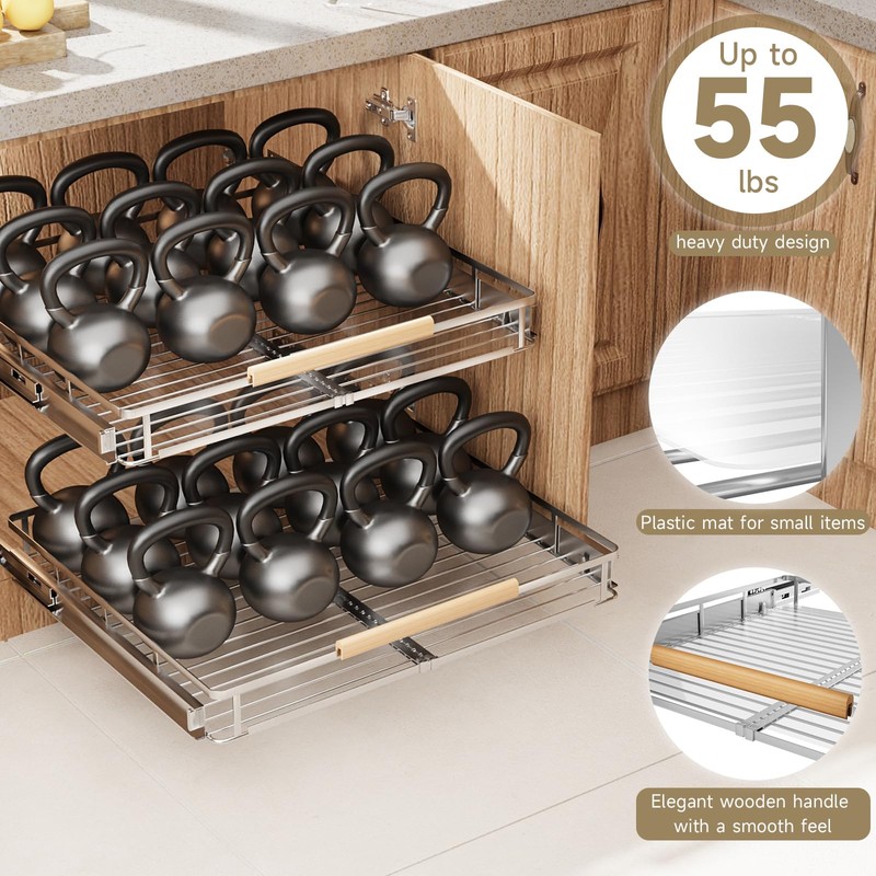 taiheis 2 Pack Expandable Pull Out Cabinet Organizer，16.3~26.3"x17.3"Cabinet Pull Out