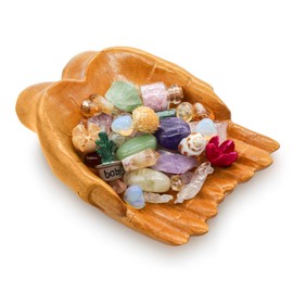 Wood Carved Hands Crystal Storage Holder, Crystal Tray for Rocks, Gems, and Healing Stones, Wooden Offering Bow, Decorative Display Tray, Crystal Organizer, Zen Bowl, Tray for Essential Oils
