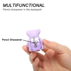 HILAZA 8Pcs Cute Backpack Bear Erasers Desk Pets for Kids, Kawaii Fun Animal Erasers with Pencil Sharpener for School Classroom Supplies Prize Gifts Party Favors