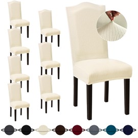 Sufdari Dining Room Chair Covers Set of 8, Beige Non-Slip Spandex Stretch Dining Chair Slipcovers for Dining Room, Hotel (Extra Large)
