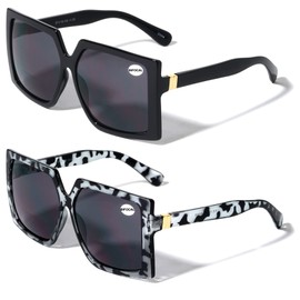 V.W.E. 2 Pairs Square Oversize Women BIFOCAL Outdoor Reading Sunglasses Glasses (1 Black 1 Grey, 3.00)