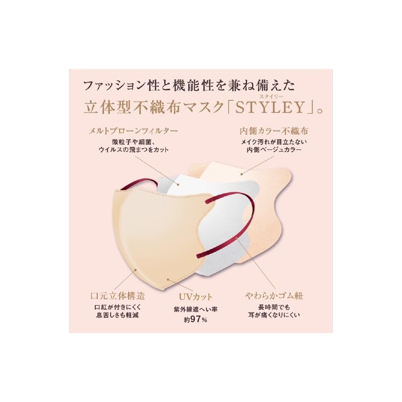 スタイリーマスクOchreUVcut 30枚入 UVカット加工 5色セット 各6枚 個包装 レギュラーサイズ 不織布マスク mask 1day