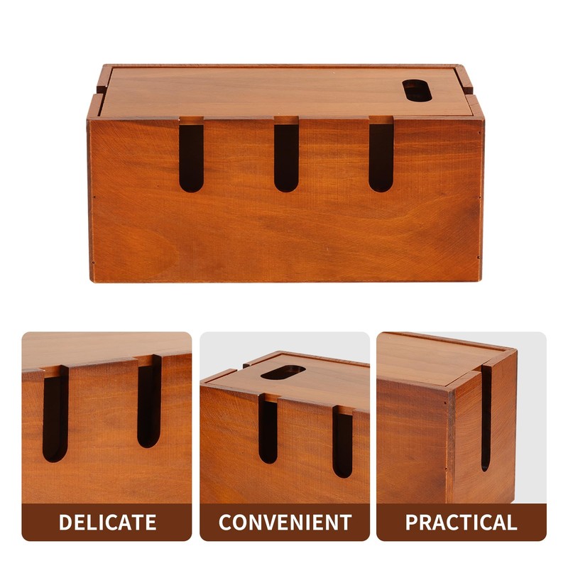 Axincardarm Wooden Cable Management Box Wood Cable Storage Organizer, Desk