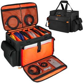 MRINCA DJ Gig Bag for Equipment - Large DJ Cable File Bag with Laptop Sleeve & Detachable Dividers, Thick Padded Professional DJ Equipment Organizer Case for Travel (Bag Only)
