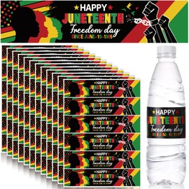 Sherr 100 Pcs Happy Juneteenth Water Bottle Labels Freedom Day Water Bottle Sticker Labels Waterproof Labels for Bottles 8.7" x 2" Self Adhesive Wraparound Rectangle Labels for Party Supplies