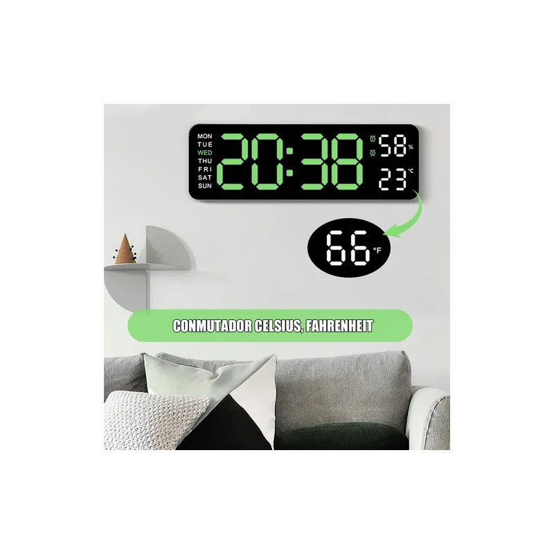 Reloj De Pared Digital Led Con Termómetro, Fecha,alarma