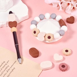 Cheriswelry 18Pcs Daisy Flower Silicone Beads Fall Brown Oval Heart Silicone Focal Beads DIY Keychain Bracelet Beaded Pen Supplies 18-26mm for Autumn DIY Crafts Jewelry Making