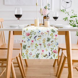 MULBESS Pink Wildflowers Floral Summer Table Runner 72 Inches Long, Seasonal Spring Butterfly Dresser Kitchen Holiday Coffee Dining Table Decoration for Home Party Decor 13x72 Inch