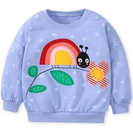 Akyzic Little Girls Sweatshirt Blue Toddler Winter Crewneck Pullover Christmas Sweater Kids Cute Tops Long Sleeve Ladybug Shirts for Girls 2t