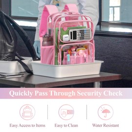 PACKISM Pink Clear Backpack for School - 17 inch Large Heavy Duty Clear Bookbag for Girls, See Through PVC Transparent Backpacks with 2 Front Pockets for College Work, Light Pink (for age 12 above)