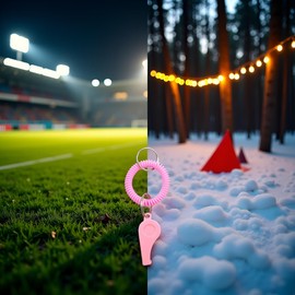 Pink Plastic Sport Whistle with Stretchable Coil Bracelet Keychain – Loud Clear Whistle for Coaches, Referees, Soccer, and Outdoor Activities, Key Ring for DIY Name Tags, Car Keychain, Whistles