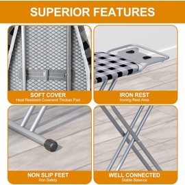 Jakeefud Ironing Board 13" X 43" W/Extra Thick Heavy Duty Padded Cover, Height Adjustable,Heat & Scorch Resistant Fabric, Anti-Skid Feet, Extra Wide, Easy to Fold Checkered Gray