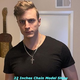 HAIAISO 925 Sterling Silver Polished Beveled Edge Cross Pendant Necklace for Men Women 5mm Stainless Steel Diamond-Cut Figaro Cross Chain Necklace 18 Inches