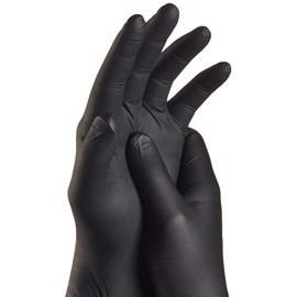 Touchguard Disposable Gloves Black Nitrile - Latex and Powder Free - Multi-Purpose - Food Grade Gloves - Extra Strong Gloves - Box of 100 - Black - Size M
