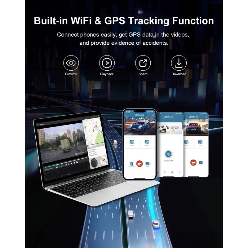 JOMISE 4K Dash Cam Front and Rear, 3.16” IPS Touch