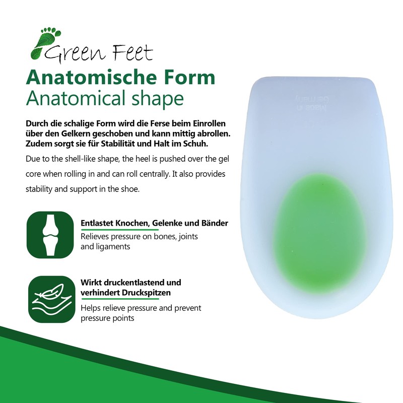 Green Feet Comfort Gel Heel Cushion, Anatomical Aid for Heel
