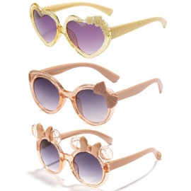 3 Pack Toddler Sunglasses, kids sun glasses Girls, UV Protection Sunglasses Kids for Age 1-4 Years, Champagne Frame & Durable Design, Ideal for Beach, Camping, Hiking and Outdoor Activities