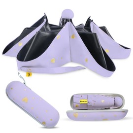 Small Umbrella for Travel Mini- Compact Portable Folding Umbrella for Purse Backpack, Lightweight Pocket Umbrella With Case, UV Sun & Rain Protection for Women, Men, Kids (Purple)