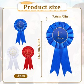 3 Pcs Award Ribbon Rosette Set 1st 2nd 3rd Place Rosette Ribbons Satin Participation Ribbon Blue Red and White Prize Ribbons Badge Ribbons Honorable Medal Ribbons for Classroom Prize Talent Show