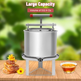 Fluoxtine Honey Extractor, Stainless Steel Manual Beekeeping Extraction, Diameter 9.45in Volume Large Bee Honey Press Extractor, with 9.06in Large Press Plate