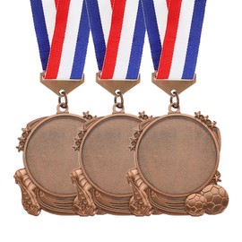 PATIKIL 3 Pcs Award Medals, 3 Inch Football Place Medals Trophy with Smooth Ribbon Football Party Favor Prizes for Sports Meetings Competitions, Red Bronze