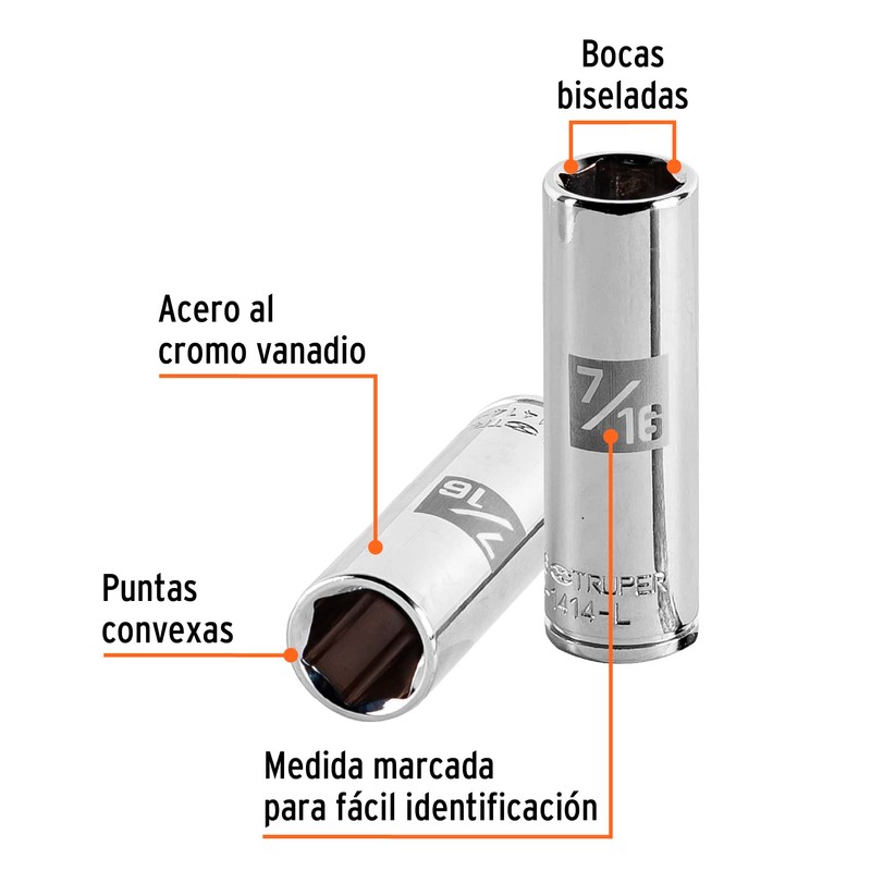 Truper D-1414-L, Dado de 6 puntas, largo, cuadro 1/4" de