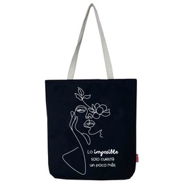 Hello-Bags Canvas Shopping Bag Exterior: 100% Cotton Includes Zip, Lining and Inner Pocket Packaged in a Kraft Gift Envelope Model: "LOIMPOSIBLE" Colour: Ecru / Black, black