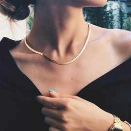 Erimberate Punk Snake Bone Necklace Choker Gold Snake Chain Necklace Flat Snake Collar Choker Necklace Minimal Clavicle Necklace Jewelry for Women and Girls