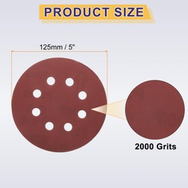 sourcing map 150pcs Hook and Loop Sanding Discs 5" 8-Hole 2000 Grits Aluminum Oxide Abrasive Sandpaper for Random Orbital Sander Woodworking Sand Automotive Paint, Red