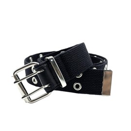 WAUNEE Double Grommet Belt Canvas Belt Punk Belt Web Belt Eyelet Belt for Women Men Jeans 2 Hole Belts 1.5'' Wide BK-L