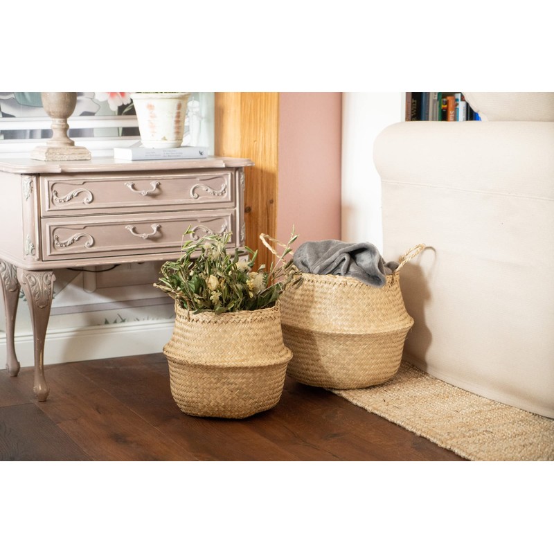 Decorasian Belly Basket, Braided Seagrass Large and Small - Basket