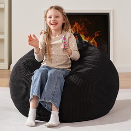Homguava Bean Bag Chair,Teardrop Bean Bags for Teens Beanbag Chair with Memory Foam Filled and Ultra Soft Corduroy Cover for Living Room, Bedroom (Small,Black)