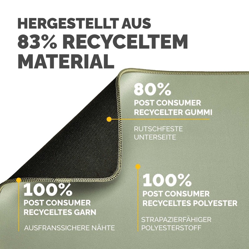 Fellowes Breyta Extra Großes Ergonomisches Mauspad Salbeigrün – rutschfeste Gummibasis,
