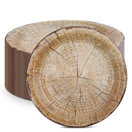 Einwegteller 50 Stück: 9 Zoll Runde Pappteller, Partyteller Holzscheibenteller, Holzmaserung Teller für Party, Geburtstag, Hochzeit - Partygeschirr (Ø 23 cm)