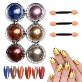 6 Colors Chrome Nail Powder Aurora Nail Powder Iridescent Pearl Nail Art Powder Metallic Mirror Effect Pigment Glitter Dust Kit Nail Art Supplies for Gel Polish Nail