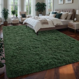 Larhom Large Fluffy Area Rugs for Living Room Bedroom, 6x9 Dark Green Ultra Soft Plush Fuzzy Rug, Anti-Skid Indoor Carpet Nursery Rugs for Kids Room Home Decor, High Pile, Non-Shedding
