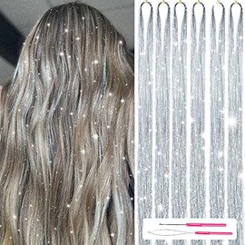 Kit de oropel para el cabello con herramientas de 48 pulgadas, 1200 hebras de extensiones de cabello de oropel con purpurina, kit de mechones de orope