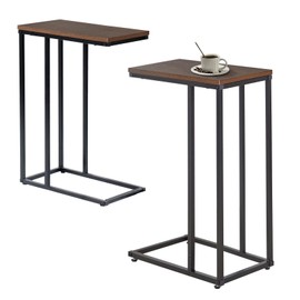 fusehome C-Shaped End Table, for Living Room, Bedroom, Small Spaces, TV Tray Table, Couch Side Table, Laptop Table, Bedside Table, Rustic Brown and Black，2 Pack