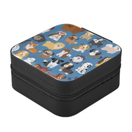 ZZKKO Cute Dogs Small Jewelry Box Travel Jewelry Case Leather Jewelry Travel Organizer Mini Portable Storage Boxes for Womens Rings Necklaces Gifts Black
