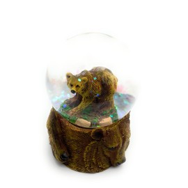 Onwomania Grizzly Brown Bear Height 6.5 cm Snow Globe Glitter Ball Shake Multicoloured