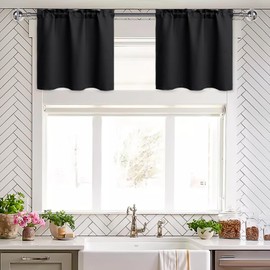 XWZO Short Curtains for Small Window, Black Blackout Curtains for Basement Window Curtains, Camper RV Curtains Tiers, Room Darkening Drapes for Kitchen, Cafe, Bathroom, Bedroom, 29W x 30L, 2Pcs
