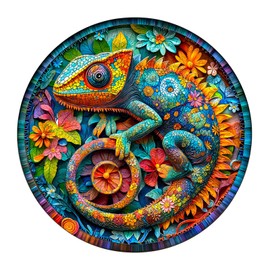 Jigfoxy Wooden Puzzles for Adults, Paper Chameleon Wood Puzzle for Adults, Unique Animal-Shaped Wooden Jigsaw Puzzle, Christmas Thanksgiving Gifts for Family and Friends (S-8.5 * 8.5in-100pcs)
