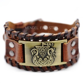 MENDEL Mens Norse Viking Valknut Pirate Ship Leather Cuff Bracelet Wristband Men