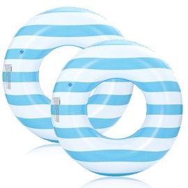 2 Pack Large Inflatable Pool Float for Adults 36 Inch Classic Striped Swim Rings Swimming Pool Tubes for Teens Summer Beach Themed Party (Blue)