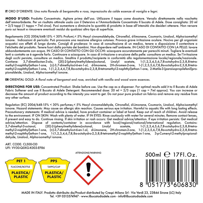 IL BUCATO DI ADELE Laundry Product, Orient Gold, 500 ml,