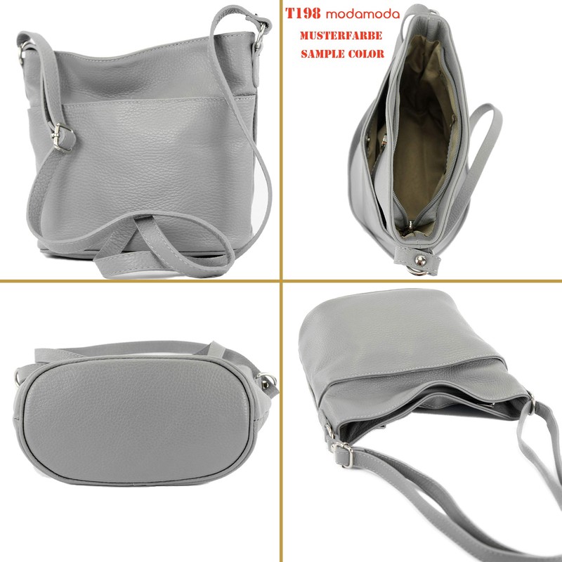 modamoda de - T198 Italian Leather Shoulder Bag Small, black