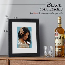VCK 8x10 Picture Frame 5 Pack, Natural Wood Grain Black Oak & HD Glass, Display 5x7 Photos with Mat or 8x10 without Mat, Tabletop or Wall Hanging